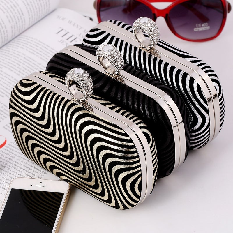 Supply Bag Women'S Fashion Pu Striped Evening Bag Hand-Held Women'S Bag Dress Banquet Bag 3068 - Image 2