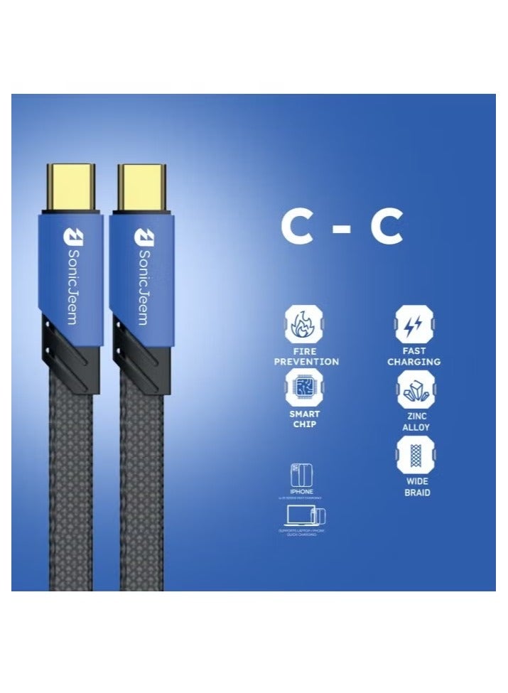 SONIC JEEM Sonic Game Fast Charging 100W TYPE-C TO TYPE-C Data Cable, Gold Plated Interface, 1m, Blue - Image 3