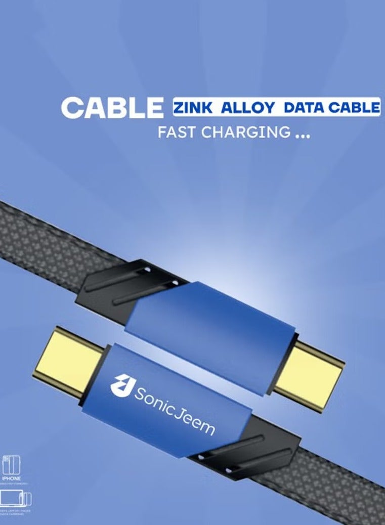 SONIC JEEM Sonic Game Fast Charging 100W TYPE-C TO TYPE-C Data Cable, Gold Plated Interface, 1m, Blue - Image 2