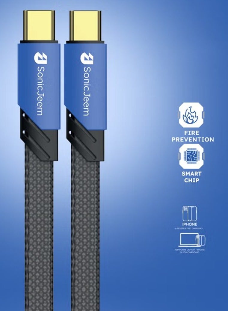 SONIC JEEM Sonic Game Fast Charging 100W TYPE-C TO TYPE-C Data Cable, Gold Plated Interface, 1m, Blue - Image 4