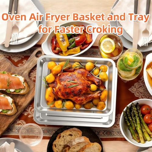 COWHERDING Baking Pan Stainless Steel Set of 2, 12.4"x11" Air Fryer Pan Replacement Tray for Cuisinart TOA-060 and TOA-065 TOA-70 Airfryer Toaster Oven Accessories Parts for Cooking Bread and Broiling, NonStick - Image 5