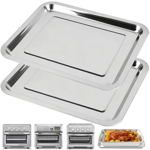 COWHERDING Baking Pan Stainless Steel Set of 2, 12.4"x11" Air Fryer Pan Replacement Tray for Cuisinart TOA-060 and TOA-065 TOA-70 Airfryer Toaster Oven Accessories Parts for Cooking Bread and Broiling, NonStick - Image 1