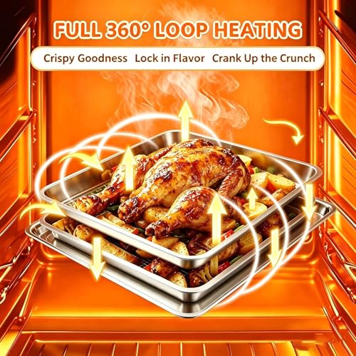 COWHERDING Baking Pan Stainless Steel Set of 2, 12.4"x11" Air Fryer Pan Replacement Tray for Cuisinart TOA-060 and TOA-065 TOA-70 Airfryer Toaster Oven Accessories Parts for Cooking Bread and Broiling, NonStick - Image 4