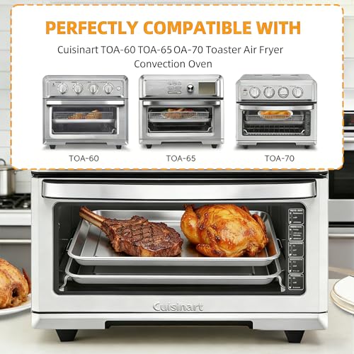 COWHERDING Baking Pan Stainless Steel Set of 2, 12.4"x11" Air Fryer Pan Replacement Tray for Cuisinart TOA-060 and TOA-065 TOA-70 Airfryer Toaster Oven Accessories Parts for Cooking Bread and Broiling, NonStick - Image 3