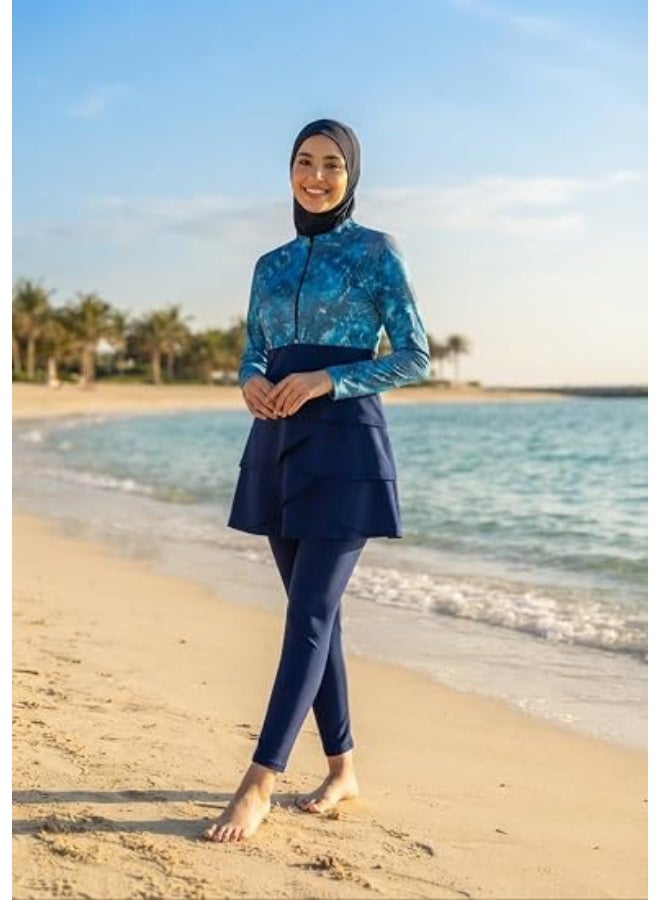 مايوه سباحة للمحجبات – بوركيني حريمي بخامة خفيفة وسريعة الجفاف كود (1020) - Image 3
