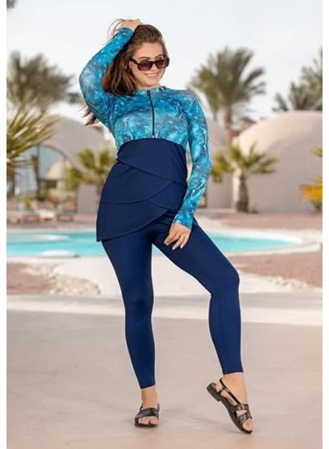 مايوه سباحة للمحجبات – بوركيني حريمي بخامة خفيفة وسريعة الجفاف كود (1020) - Image 4