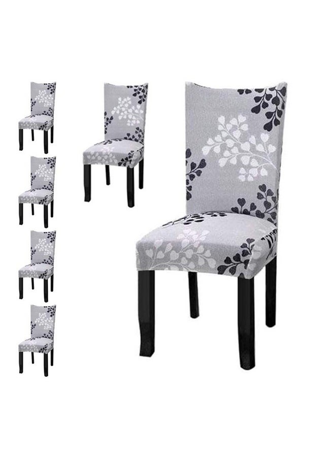 Styleys Styleys Chair Cover Set of 6 Dining Chair Cover Polyester Stretchable Printed Washable Elastic Chair Covers Slipcovers for Home, Kitchen, Party, Restaurant (Set of 6, SLMC105 Black/White/Grey Ginkgo)  - Image 1