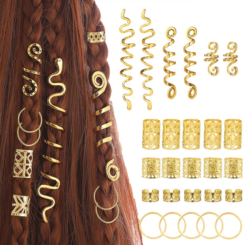Snmzlc 86 Pcs Serpentine shaped gold hair braids dreadlock hair beads Non-Piercing Ear Clip hair jewelry for braids accessories for Women Men Hair AccessoriesUS364 (gold) - Image 1