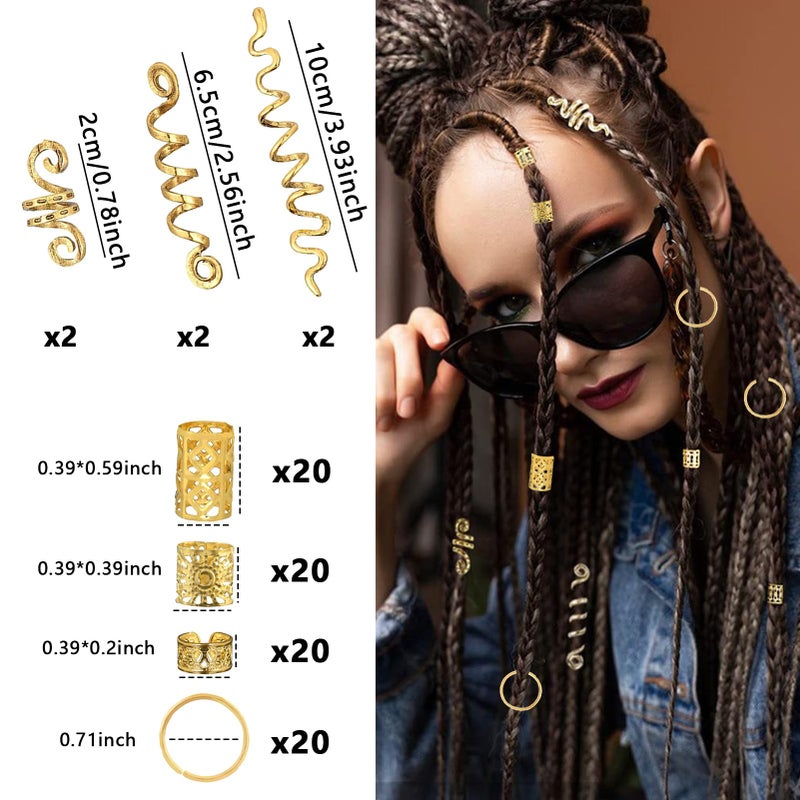 Snmzlc 86 Pcs Serpentine shaped gold hair braids dreadlock hair beads Non-Piercing Ear Clip hair jewelry for braids accessories for Women Men Hair AccessoriesUS364 (gold) - Image 2
