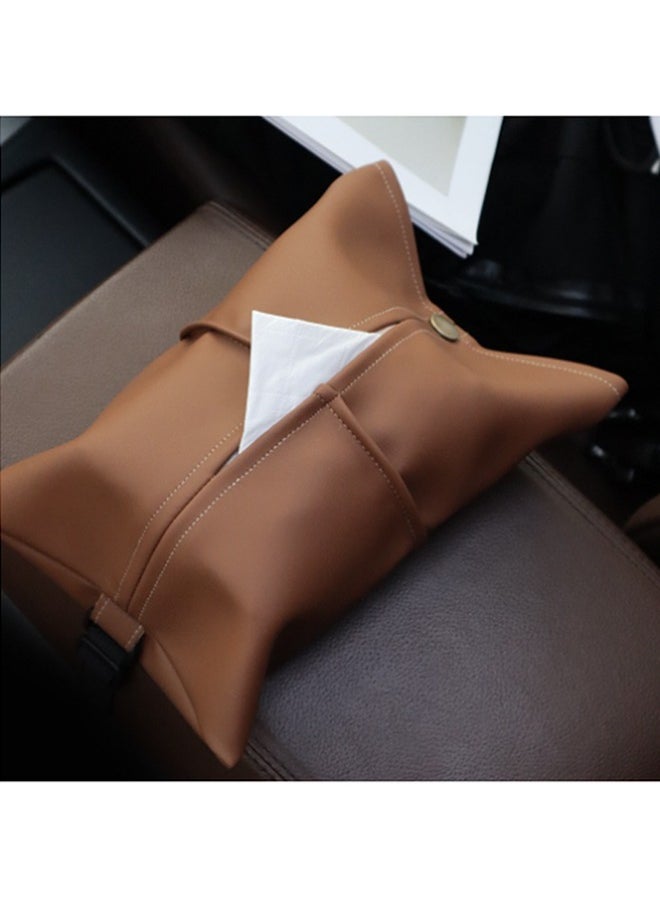 Generic PU leather tissue box with elastic band on the back for placement in the car, behind the seat headrest  - Image 1