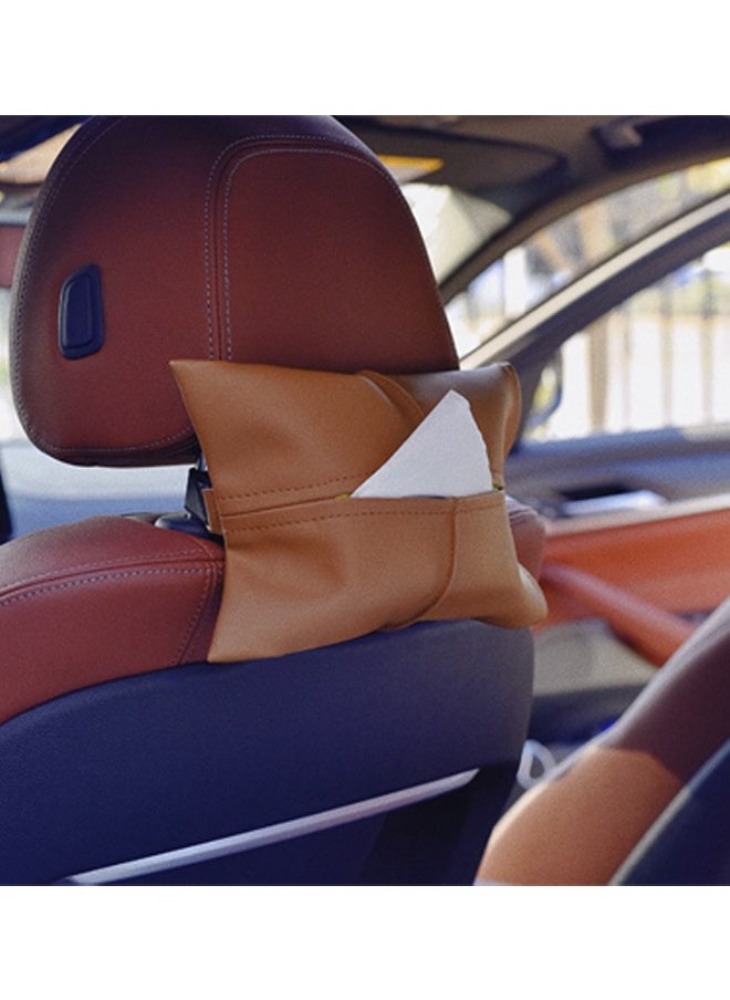 Generic PU leather tissue box with elastic band on the back for placement in the car, behind the seat headrest  - Image 4