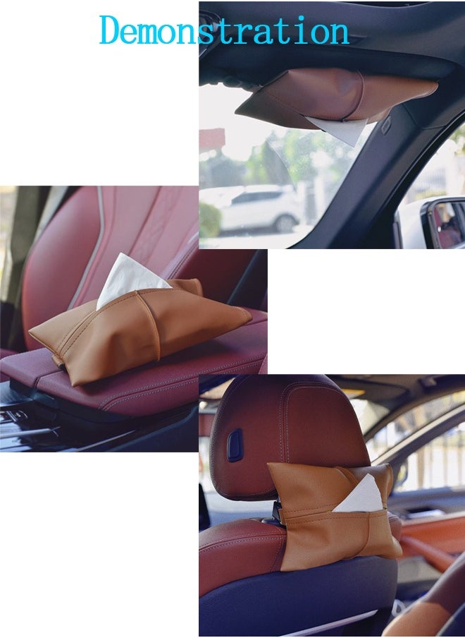 Generic PU leather tissue box with elastic band on the back for placement in the car, behind the seat headrest  - Image 2