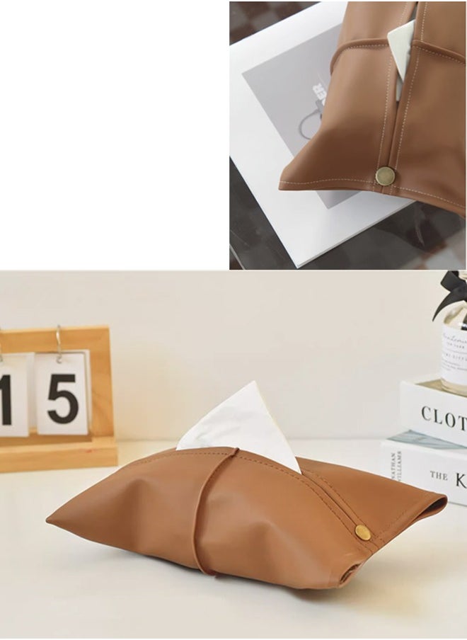 PU leather tissue box with elastic band on the back for placement in the car, behind the seat headrest