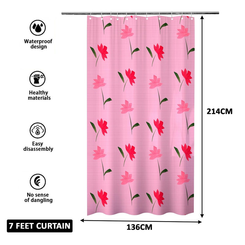 Kuber Industries (Pack of 6) Shower Curtain | 7 Feet | PVC Waterproof Window Curtain | Bathroom Shower Curtain | AC Curtains | Curtains for Bathtub | 8 Rings Curtain | Painting | Pink - Image 3