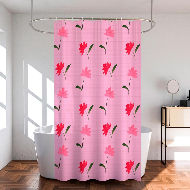 Kuber Industries (Pack of 6) Shower Curtain | 7 Feet | PVC Waterproof Window Curtain | Bathroom Shower Curtain | AC Curtains | Curtains for Bathtub | 8 Rings Curtain | Painting | Pink - Image 1