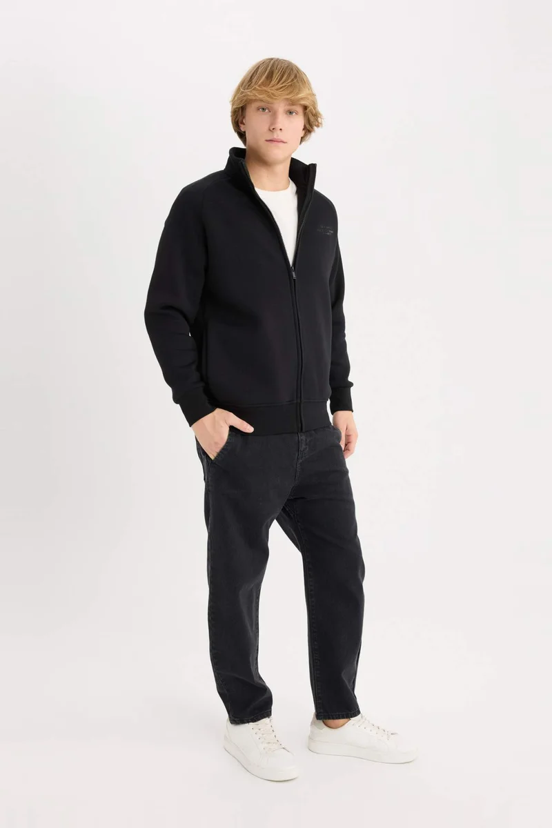 DeFacto Boxy Fit High Neck Printed Soft Hairy Inside Cardigan