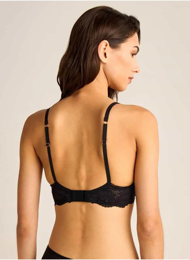 فاف Set of 2 - Lace Detail Demi Bra with Hook and Eye Closure