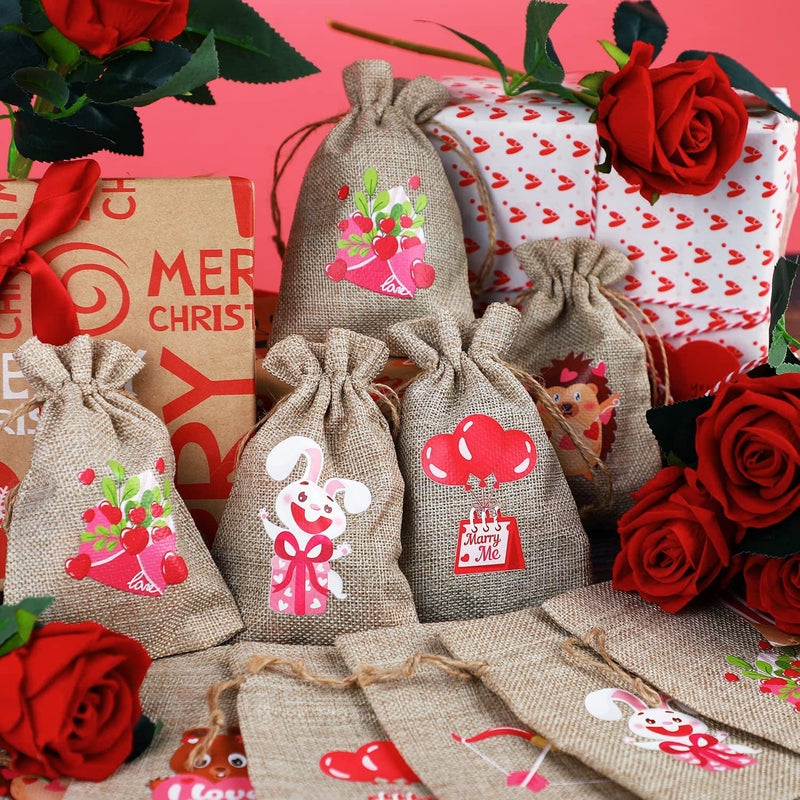 DERAYEE 36 Pcs Valentine's Day Burlap Gift Bags with Drawstring, 4 x 6 Inches Small Heart Linen Bags Valentines Candy Goodie Bags for Wedding Bridal Shower Valentine's Day Party Favors - Image 4