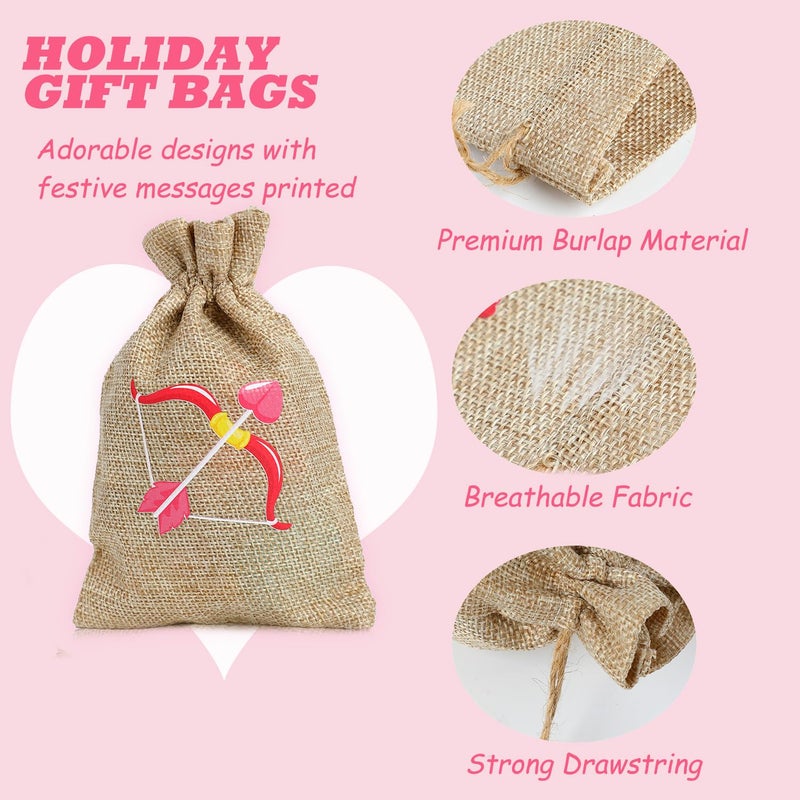 DERAYEE 36 Pcs Valentine's Day Burlap Gift Bags with Drawstring, 4 x 6 Inches Small Heart Linen Bags Valentines Candy Goodie Bags for Wedding Bridal Shower Valentine's Day Party Favors - Image 3