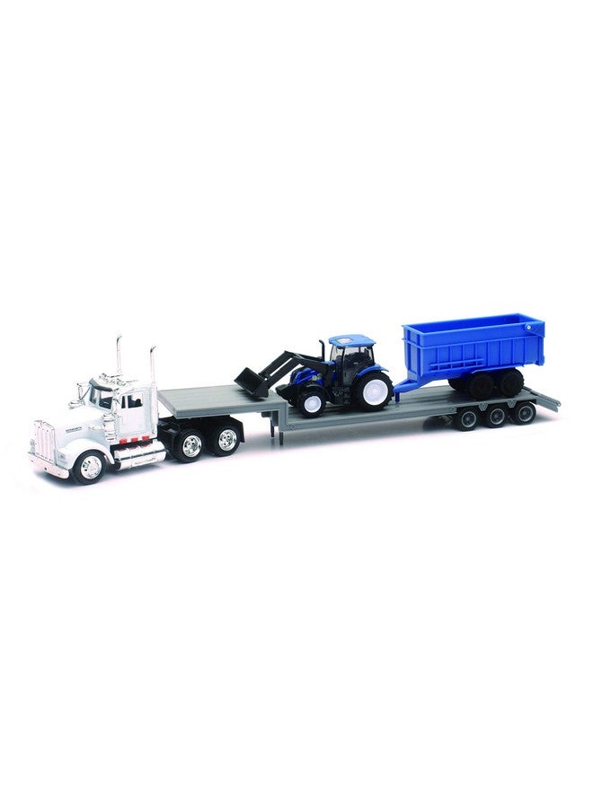 نيو راي مقطورة Newray Kenworth Lowboy مع مجموعة لعب جرار البناء New Holland - Image 1