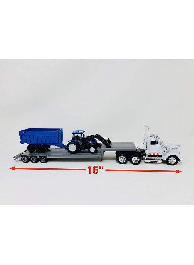 نيو راي مقطورة Newray Kenworth Lowboy مع مجموعة لعب جرار البناء New Holland - Image 3
