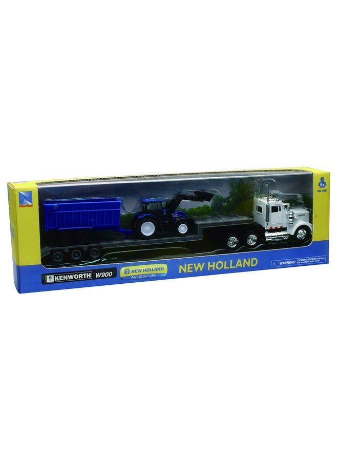 نيو راي مقطورة Newray Kenworth Lowboy مع مجموعة لعب جرار البناء New Holland - Image 2