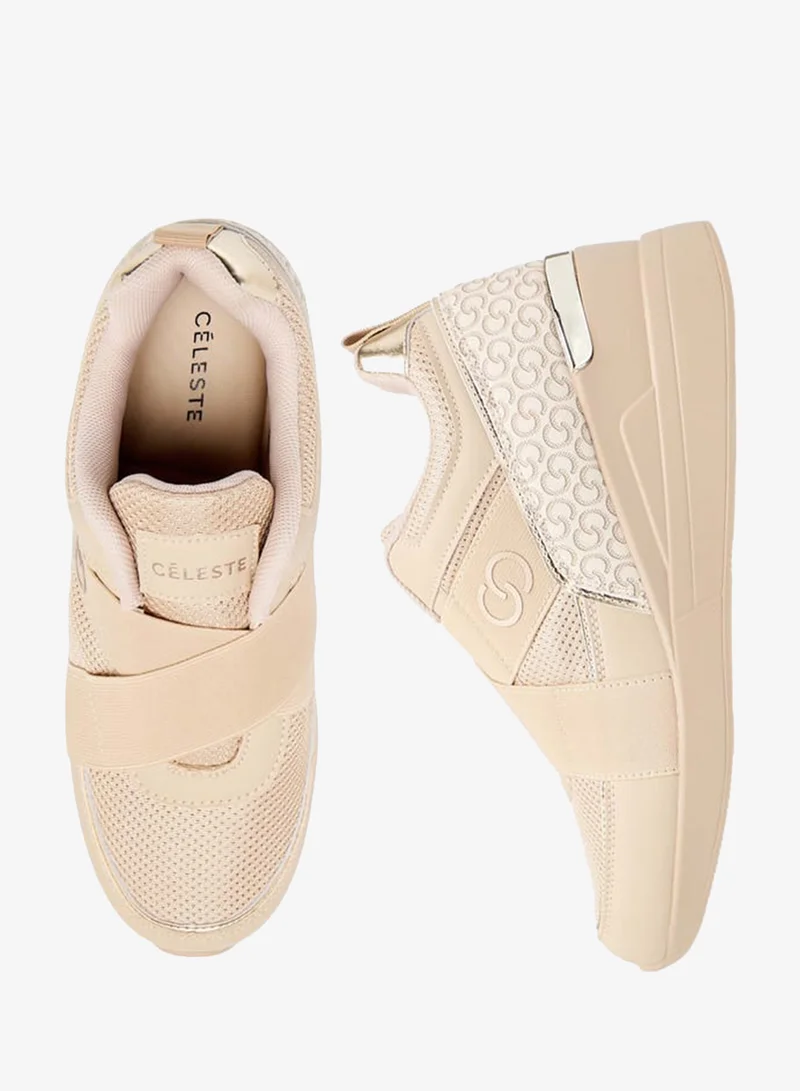 Celeste BEIGE Womens Monogram Print Slip-On Sneakers With Wedge Heels for Women | Best Price UAE