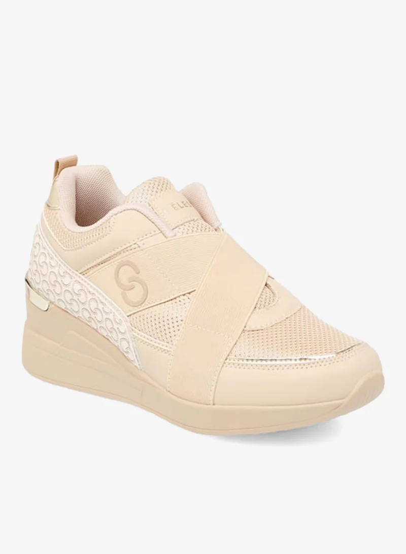 Celeste BEIGE Womens Monogram Print Slip-On Sneakers With Wedge Heels for Women | Best Price UAE