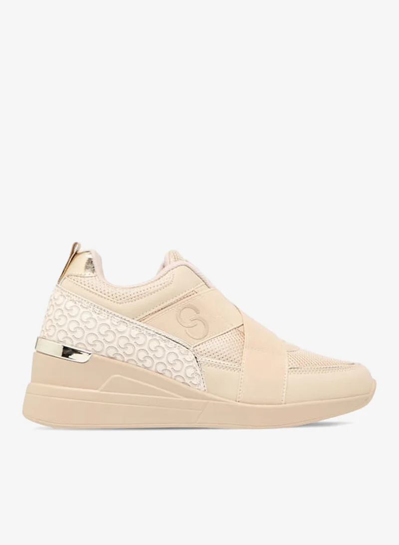 Womens Monogram Print Slip-On Sneakers With Wedge Heels