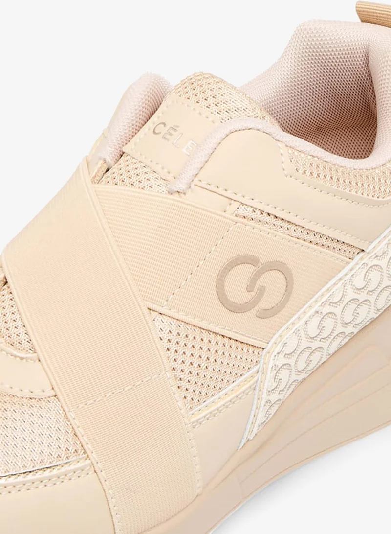 Celeste BEIGE Womens Monogram Print Slip-On Sneakers With Wedge Heels for Women | Best Price UAE