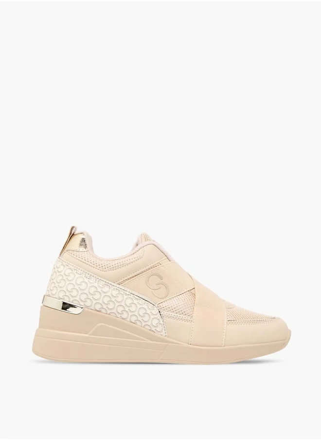 Celeste Womens Monogram Print Slip-On Sneakers With Wedge Heels