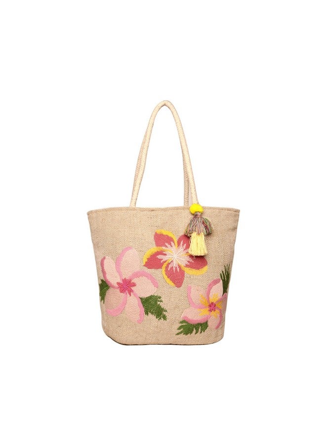 Astrid ASTRID Embroidered Floral Jute Tote Bag for Women and Girls with Zip, Tassels, Internal Zipper And Completely Biodegradable  - Image 1