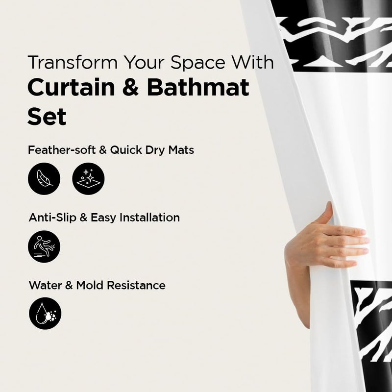 Umai UMAI Shower Curtain (180X180 cm) & Bathmat 3 Pcs Set|6ft|Creative Vibrant Coloured Polyster Curtain Sets with Non-Slip Bath mats for Bathroom|Easy-Slide Curtains|Quick Dry,Soft Mats  - Image 2