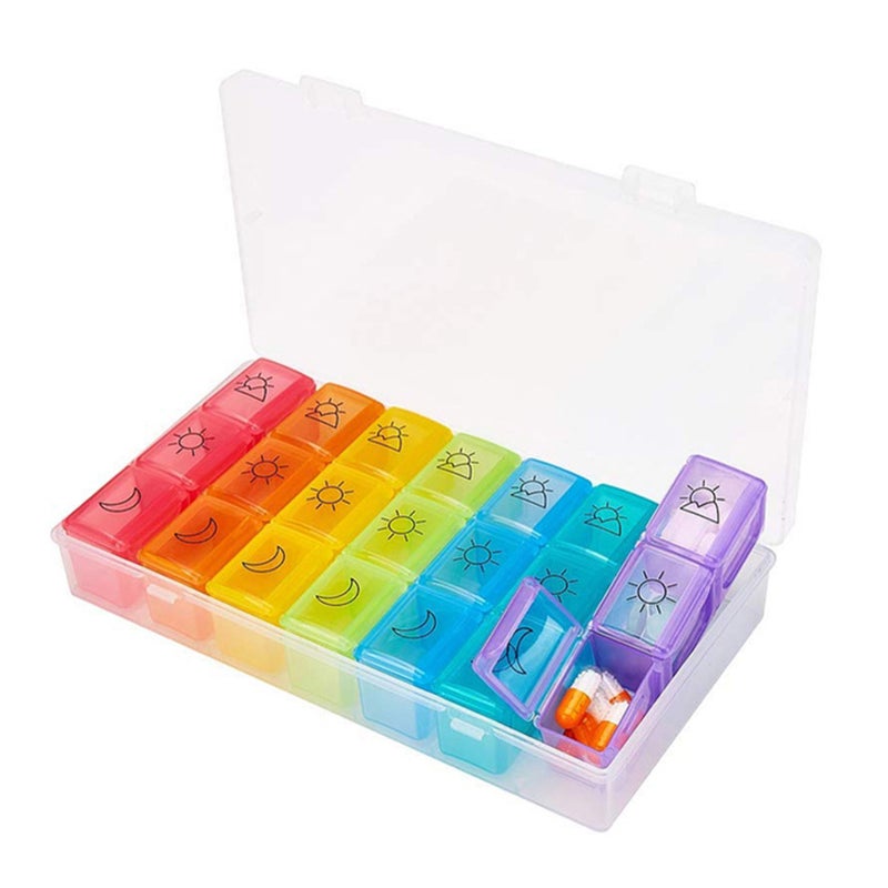 Medicine Case Medicine Box Pill Organizer Pill Box Moisture-Proof Pill Case Medication Reminder Portable Travel Container for Vitamins Fish Oil Compartments - Image 1
