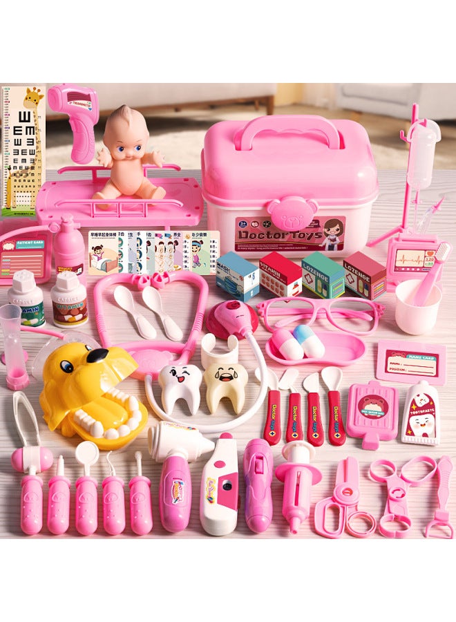 Children's Doctor Toy Set For Girls Realistic Nurse Stethoscope Syringe Dental Household Medical Toolbox Roleplay Medical Kit-Color:【Pink Nurses】 65-piece Storage Box 【Acousto-optic Stethoscope + Vi - Image 3