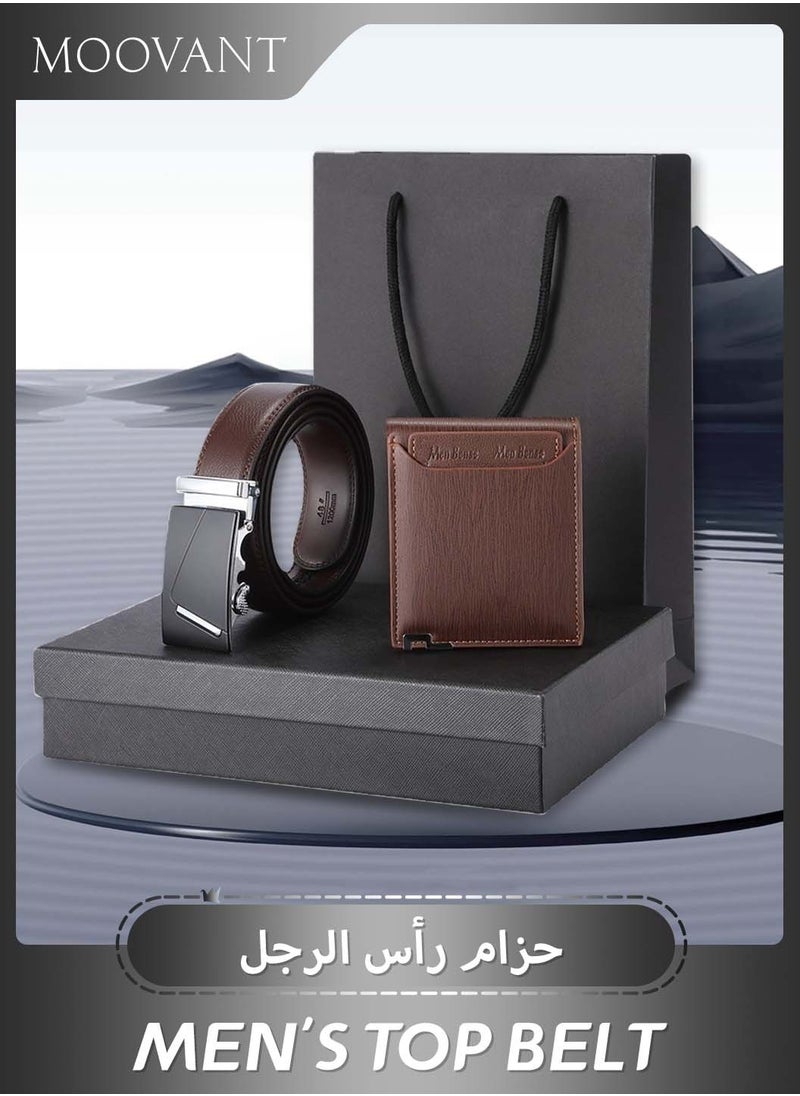 4PCS Belt and Wallet Purse Set, Genuine Leather Belt & Portable Leather Wallet Present Set for Men, with Gift Box and Bag, Brown - pzsku/ZBAEBD69F6B9B95EFFBCCZ/45/_/1722566853/c17f2bb7-f3ba-4f9d-b945-c62924255202