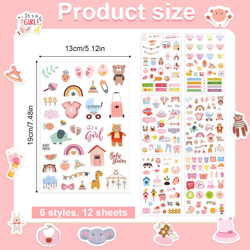 XIHIRCD 12 Sheets Multicolored Baby Girl Stickers for Scrapbooking, Cute Baby Scrapbook Decal Stickers, Paper Material, Cartoon Style, Decorative Stickers - Image 2