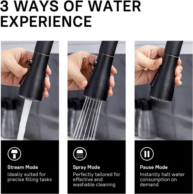 WEWE Kitchen faucets with Pull Down Sprayer, Farmhouse Kitchen Faucet Oil Rubbed Bronze Commercial Modern high arc Stainless Steel Single Handle Single Hole for Utility rv Laundry Sinks - Image 5