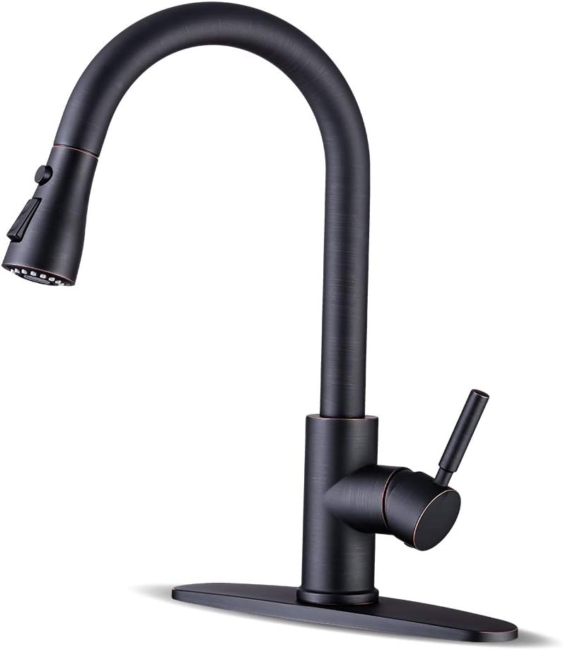 WEWE Kitchen faucets with Pull Down Sprayer, Farmhouse Kitchen Faucet Oil Rubbed Bronze Commercial Modern high arc Stainless Steel Single Handle Single Hole for Utility rv Laundry Sinks - Image 1