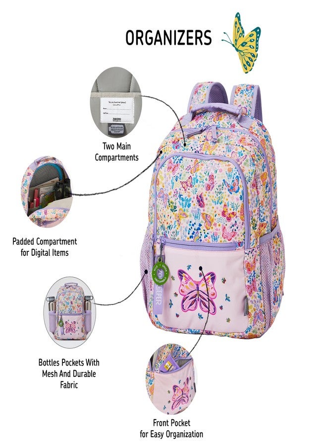ZOOKEEPER School Bag for Boys & Girls 5-7 Years Lightweight, Water-Resistant Kids Backpack for School & Outdoor Use Cute Butterfly Design, Durable & Comfortable (Pink Butterfly, 17 Litres) - Image 3