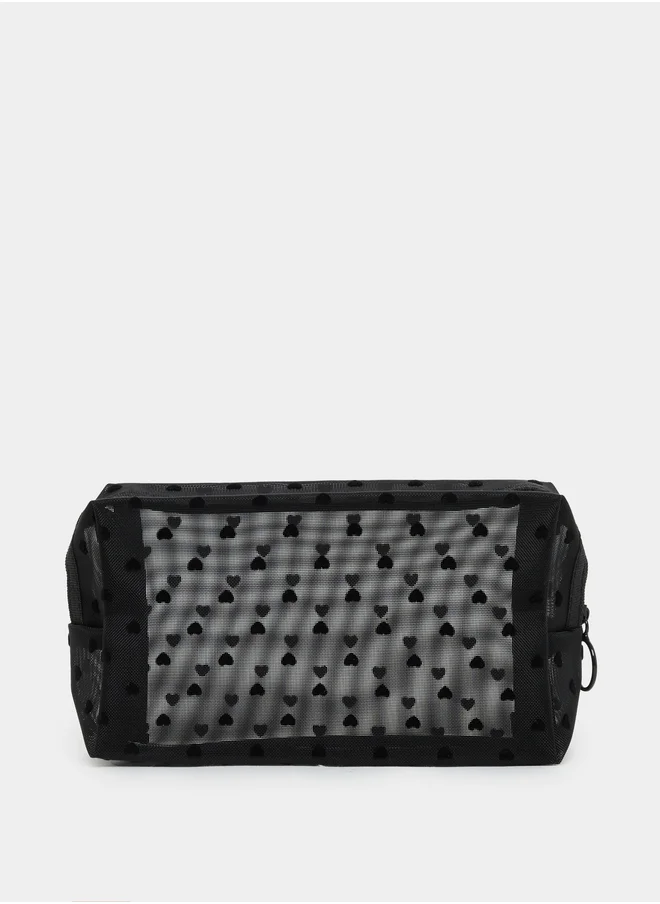 ستايلي Black Heart Printed Mesh Wash Bag