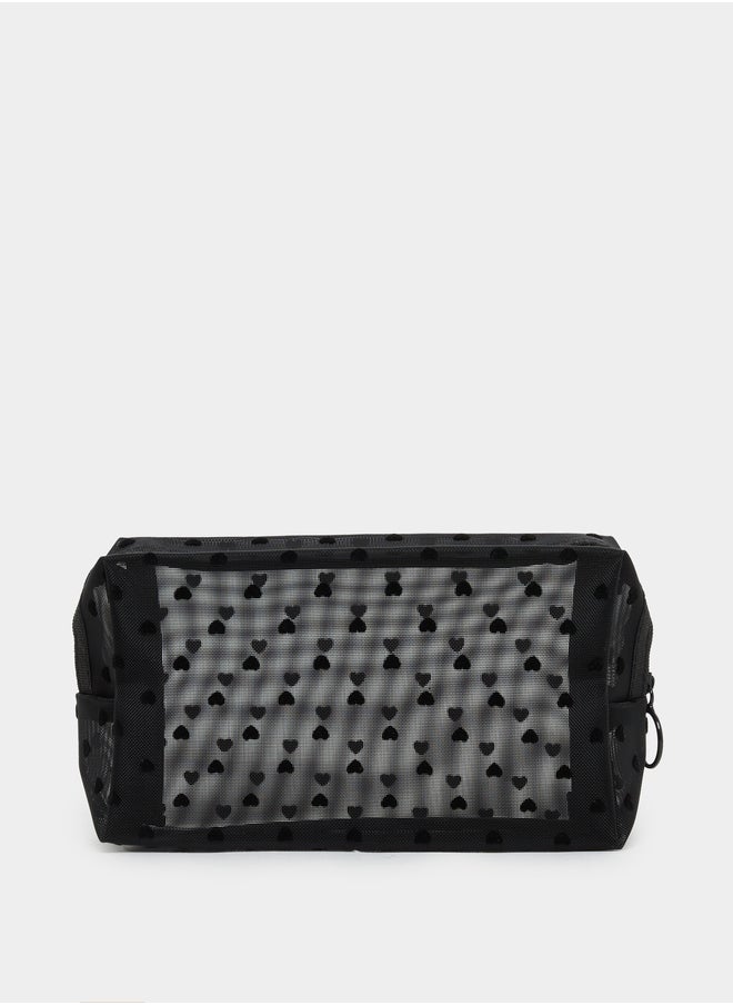 Styli Black Heart Printed Mesh Wash Bag  - Image 2