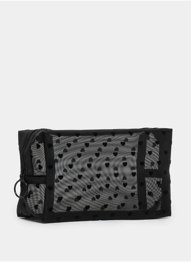 ستايلي Black Heart Printed Mesh Wash Bag