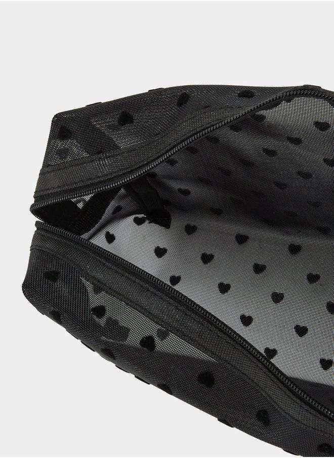 Styli Black Heart Printed Mesh Wash Bag  - Image 4
