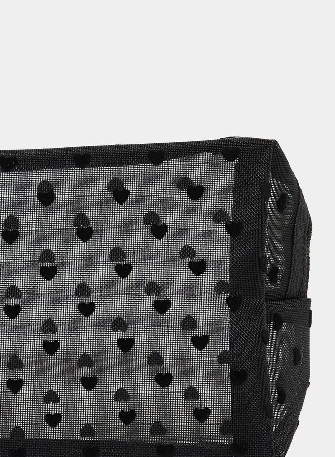 ستايلي حقيبة غسيل شبكية بطبعة قلب أسود