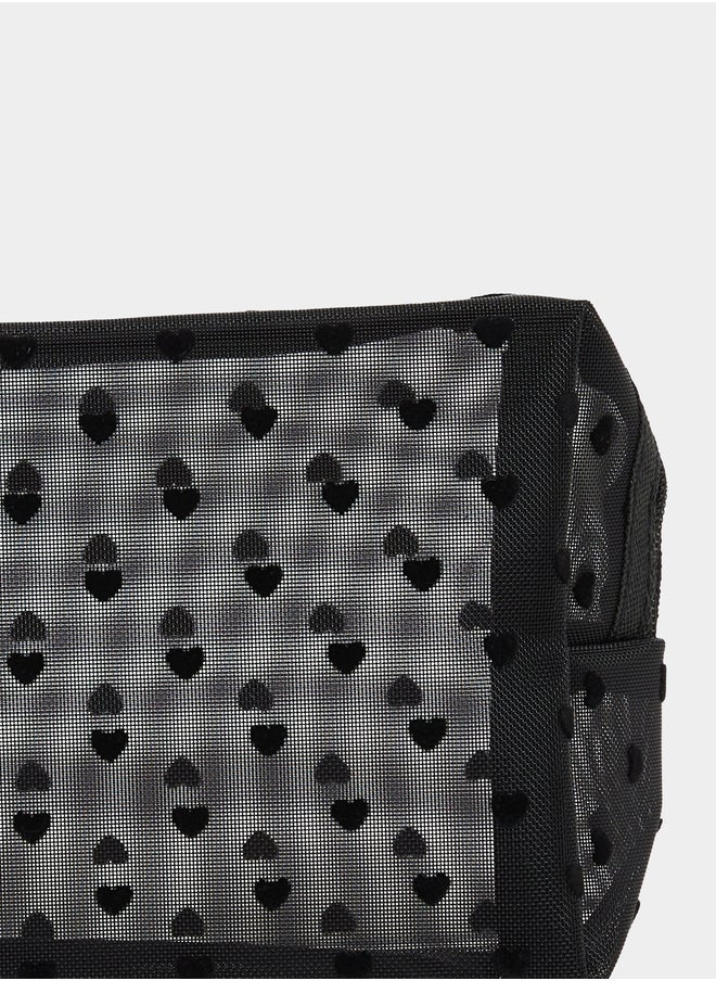 Styli Black Heart Printed Mesh Wash Bag  - Image 3
