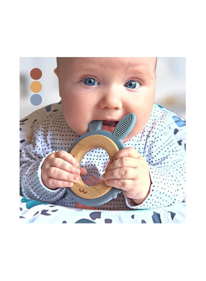 Twisoo Twisoo Rabbit Teething Toys - Wooden Ring Baby Teethers for 0-6M & 6M+, Newborn Essentials, Cream  - Image 2