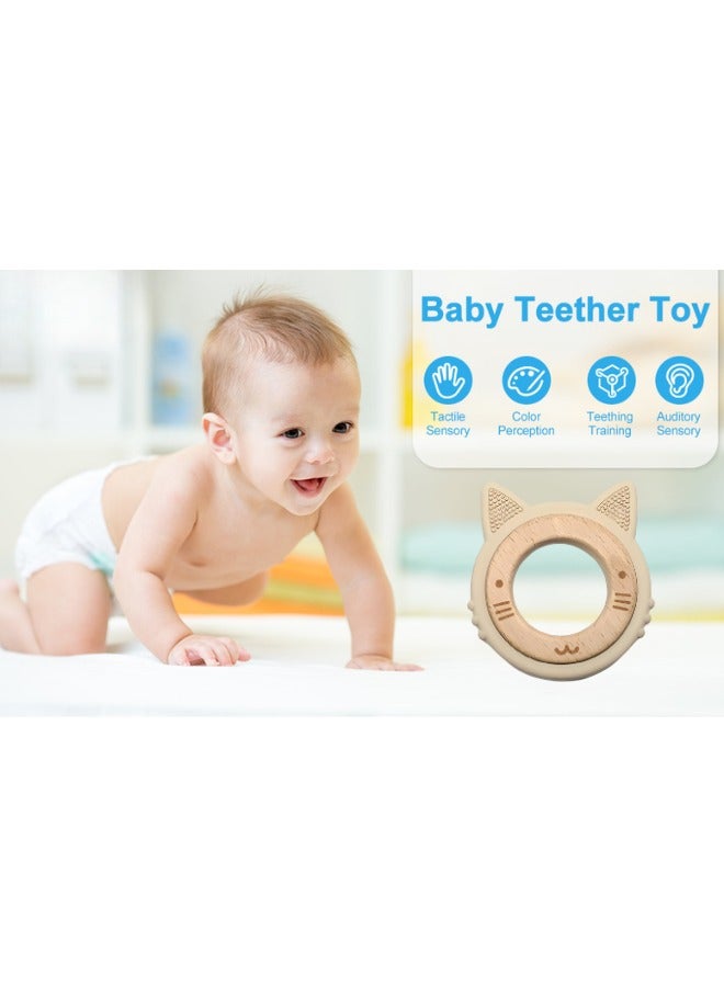Twisoo Twisoo Rabbit Teething Toys - Wooden Ring Baby Teethers for 0-6M & 6M+, Newborn Essentials, Cream  - Image 3