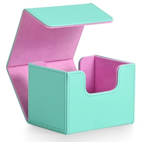 ZLCA Card Deck Box for Trading Cards MTG Commander Deck Box Holds 120 Single Sleeved Cards Leather Magnetic Card Storage Case Fits for TCG CCG Turquois Pink - Image 1