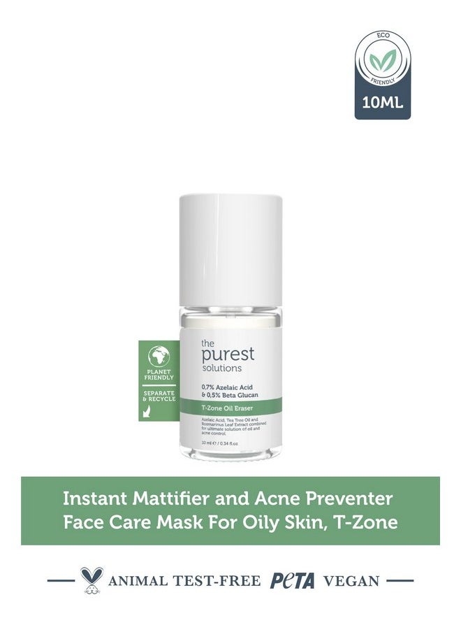 the purest solutions - The Purest Solutions T-Zone Oil Eraser (0.7% Azelaic Acid & 0.5% Beta Glucan) - Oily and Acne-Prone Skin Care - Anti-Blemish - Sebum Balancing & Oil Absorbing for T-Zone - Vegan (0.34 fl. oz) - Image 1